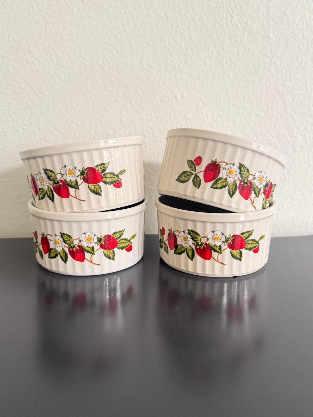 Vintage Sheffield "Strawberries 'n Cream" Stoneware Ramekins Set of 4